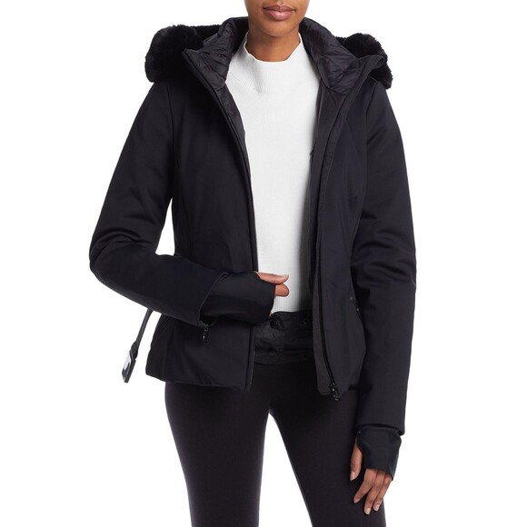 GOLDBERGH Black Faux Fur Border Belted HIDA SKI JACKET Large (US 10) - Picture 2 of 7